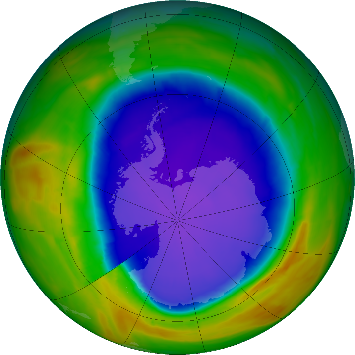 Antarctic ozone map for 01 October 2014